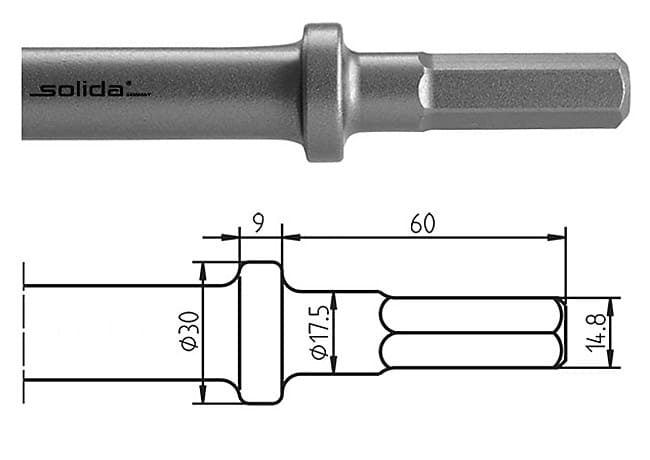 14,8 / 17,5 x 60 mm Breitmeißel 95 x 210 mm