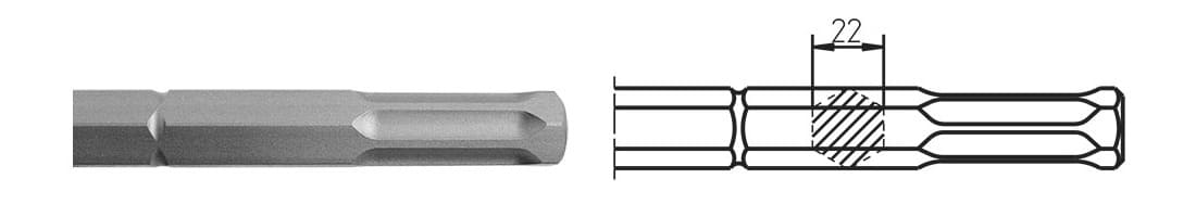 6-kt. 22 mm mit 6 Nuten Flachmeissel 28 x 700 mm
