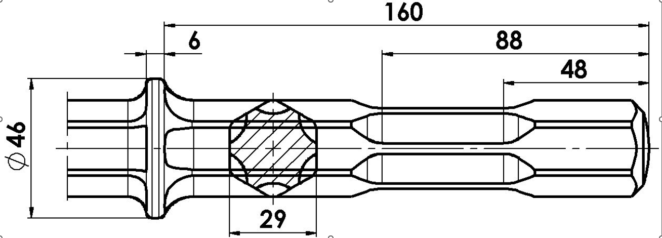 TE-H (Hilti HEX 28) mit Bund und 6 Nuten Breitmeissel 80 x 400 mm