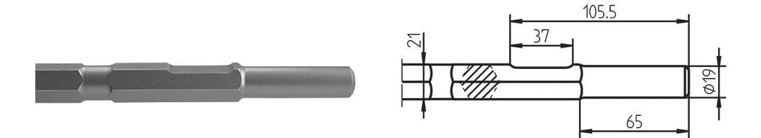 6-kt. Ø 19 x 65 / 21 mm Flachmeissel 24 x 300 mm