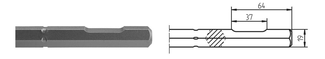 6-kt. 19 mm mit Nute geschmiedete Platte inkl. Adapter 150 x 150 x 320 mm
