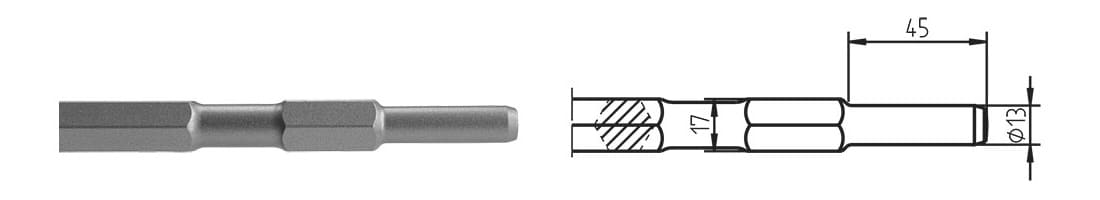 6-kt. Ø 13 x 45 / 17 mm Spatmeissel 45 x 280 mm