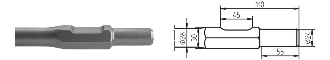 6-kt. Ø 24 x 55 / 30 mm Spaten HM 1400 125 x 400 mm